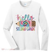 Back To School Hello Second 2nd Grade Leopard Tie Dye Pencil Women's Long Sleeve Shirt thumb 0