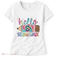 Back To School Hello Second 2nd Grade Leopard Tie Dye Pencil Women's T-Shirt thumb 0