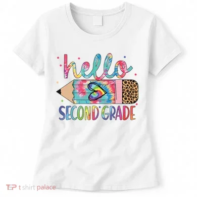Back To School Hello Second 2nd Grade Leopard Tie Dye Pencil Women's T-Shirt