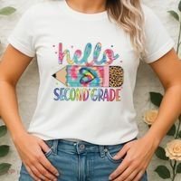 Back To School Hello Second 2nd Grade Leopard Tie Dye Pencil Women's T-Shirt thumb 2