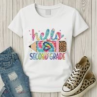 Back To School Hello Second 2nd Grade Leopard Tie Dye Pencil Women's T-Shirt thumb 3