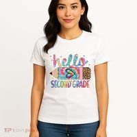 Back To School Hello Second 2nd Grade Leopard Tie Dye Pencil Women's T-Shirt thumb 4
