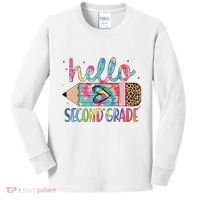Back To School Hello Second 2nd Grade Leopard Tie Dye Pencil Kids Long Sleeve Shirt thumb 0