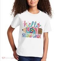 Back To School Hello Second 2nd Grade Leopard Tie Dye Pencil Kids T-Shirt thumb 2