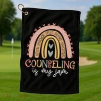 Back To School Counselor Counseling Is My Jam Rainbow Golf Towel thumb 1