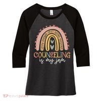 Back To School Counselor Counseling Is My Jam Rainbow Women's Tri-Blend 3/4-Sleeve Raglan Shirt thumb 0