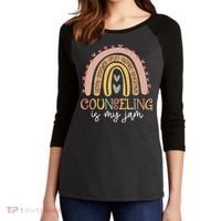 Back To School Counselor Counseling Is My Jam Rainbow Women's Tri-Blend 3/4-Sleeve Raglan Shirt thumb 2