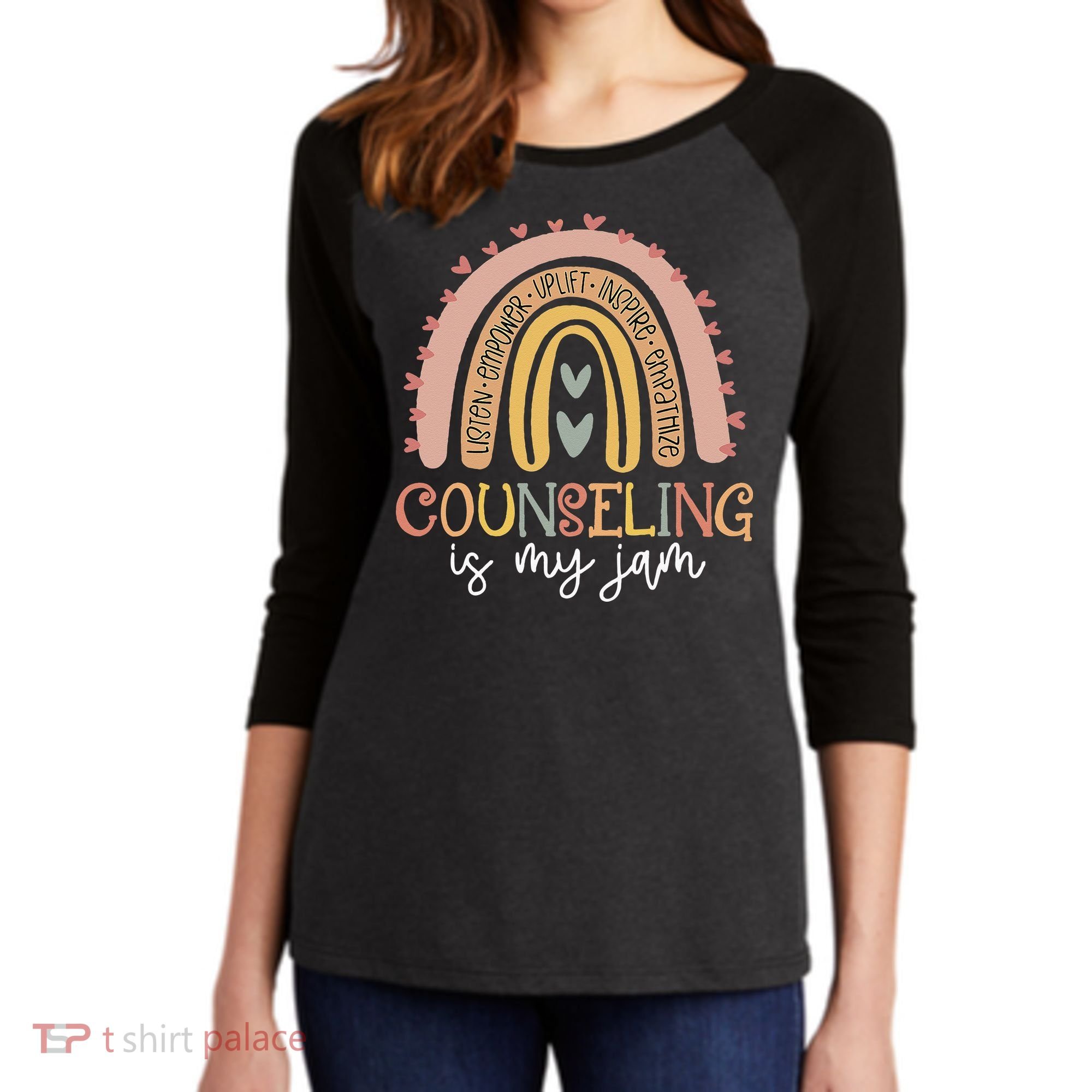 Back To School Counselor Counseling Is My Jam Rainbow Women's Tri-Blend 3/4-Sleeve Raglan Shirt