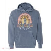 Back To School Counselor Counseling Is My Jam Rainbow Comfort Colors Garment-Dyed Hooded Sweatshirt thumb 0