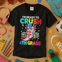 Back To School First Day Im Ready To Crush 4th Grade Axolotl  Kids T-Shirt thumb 3