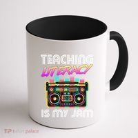 Back To School Retro Literacy Is My Jam 80S Teacher Boombox Gift Coffee Mug thumb 1