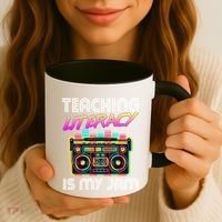 Back To School Retro Literacy Is My Jam 80S Teacher Boombox Gift Coffee Mug thumb 3