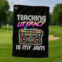 Back To School Retro Literacy Is My Jam 80S Teacher Boombox Gift Golf Towel thumb 1