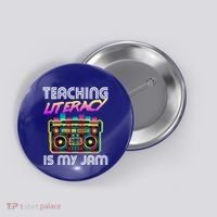Back To School Retro Literacy Is My Jam 80S Teacher Boombox Gift Button thumb 0