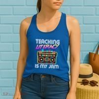 Back To School Retro Literacy Is My Jam 80S Teacher Boombox Gift Women's Tank Top thumb 2