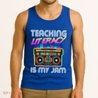 Back To School Retro Literacy Is My Jam 80S Teacher Boombox Gift Tank Top thumb 3