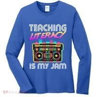Back To School Retro Literacy Is My Jam 80S Teacher Boombox Gift Women's Long Sleeve Shirt thumb 0