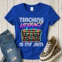 Back To School Retro Literacy Is My Jam 80S Teacher Boombox Gift Women's T-Shirt thumb 3