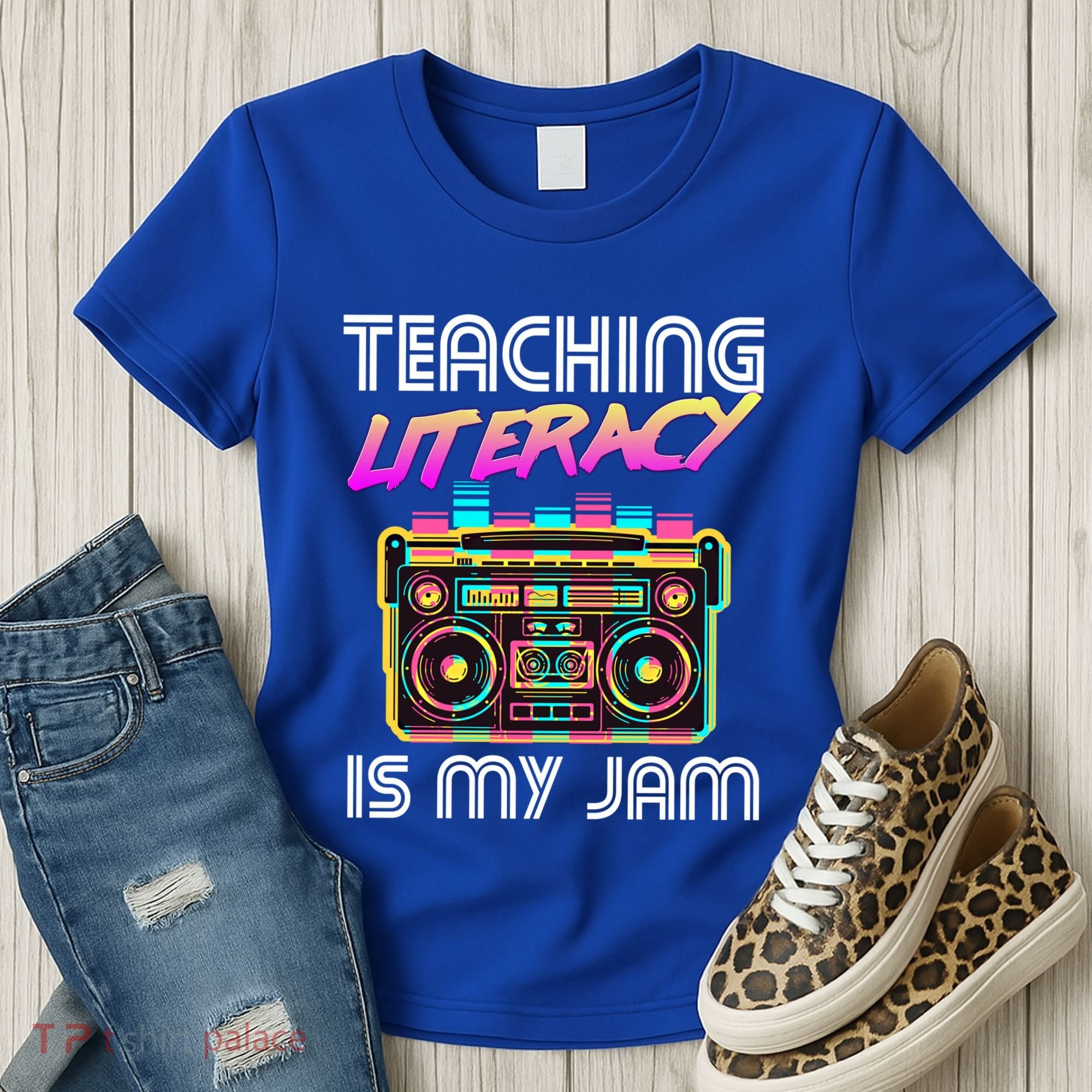 Back To School Retro Literacy Is My Jam 80S Teacher Boombox Gift Women's T-Shirt