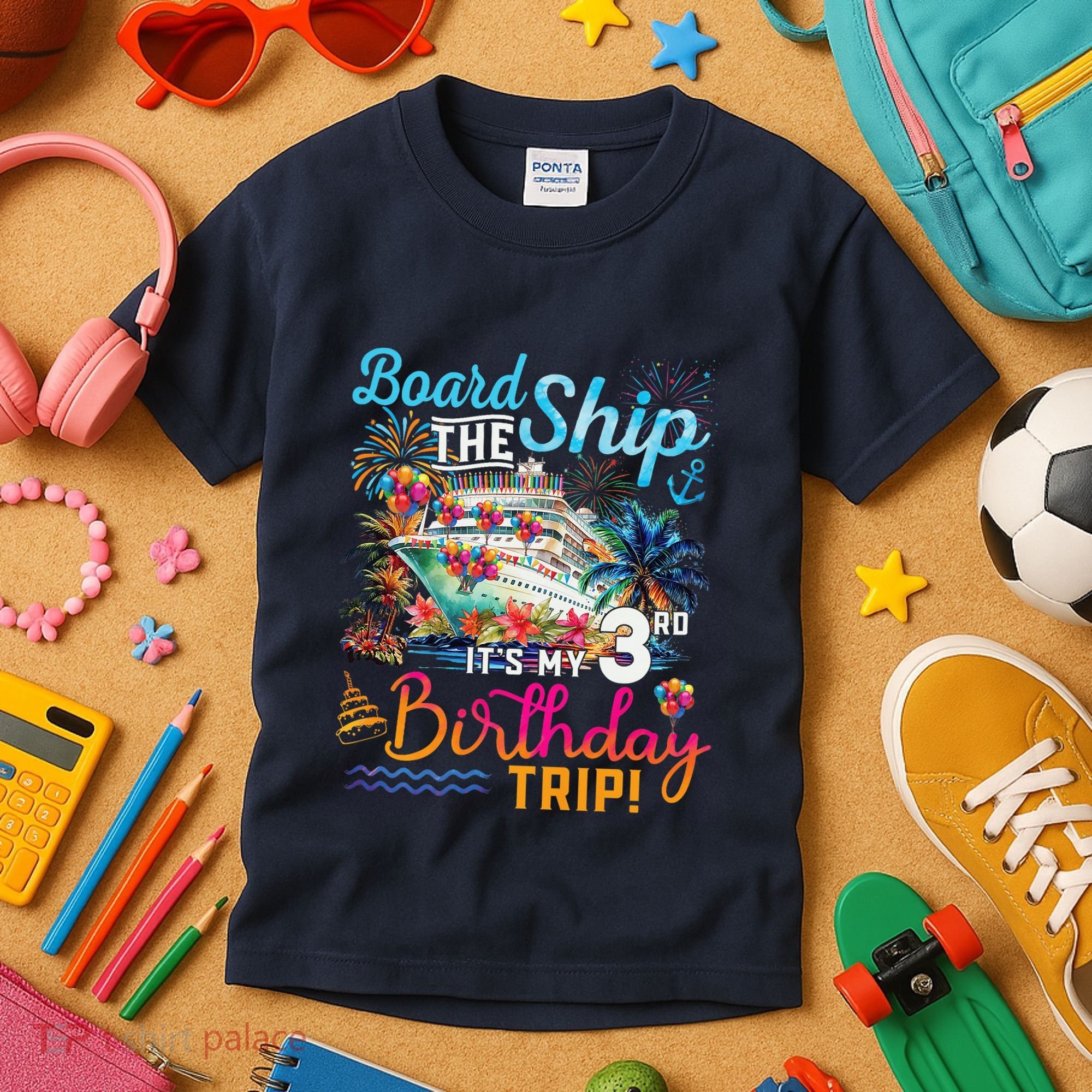 Board The Ship ItS My 3rd Birthday Trip Cruise Vacation Kids T-Shirt
