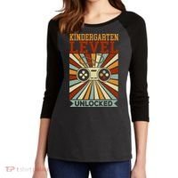 Back To School Kindergarten Level Unlocked Women's Tri-Blend 3/4-Sleeve Raglan Shirt thumb 2