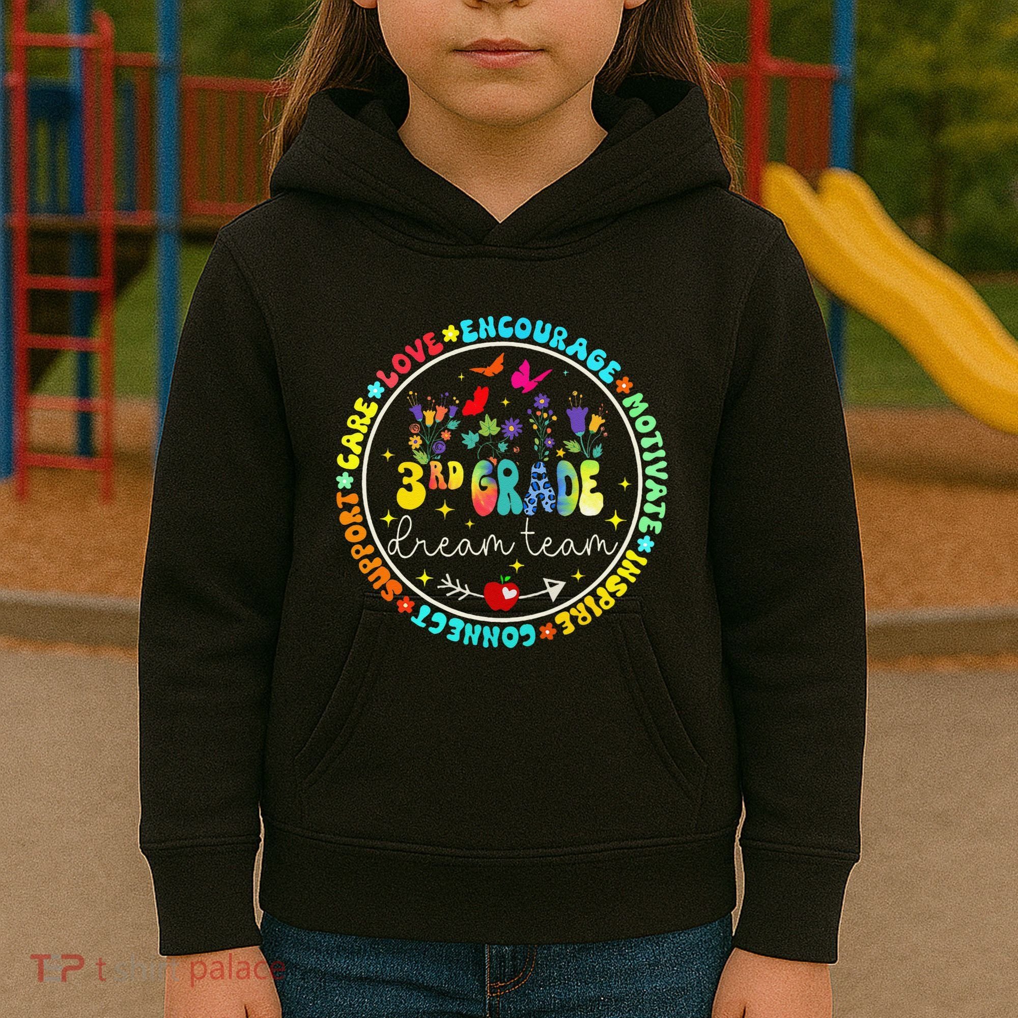 Back To School Third Grade Dream Team Teacher Flower Kids Hoodie