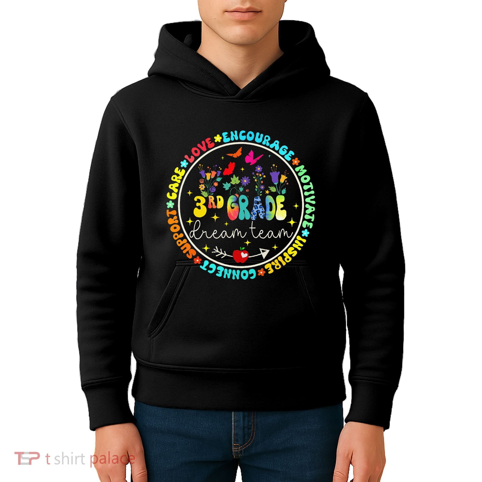 Back To School Third Grade Dream Team Teacher Flower Kids Hoodie