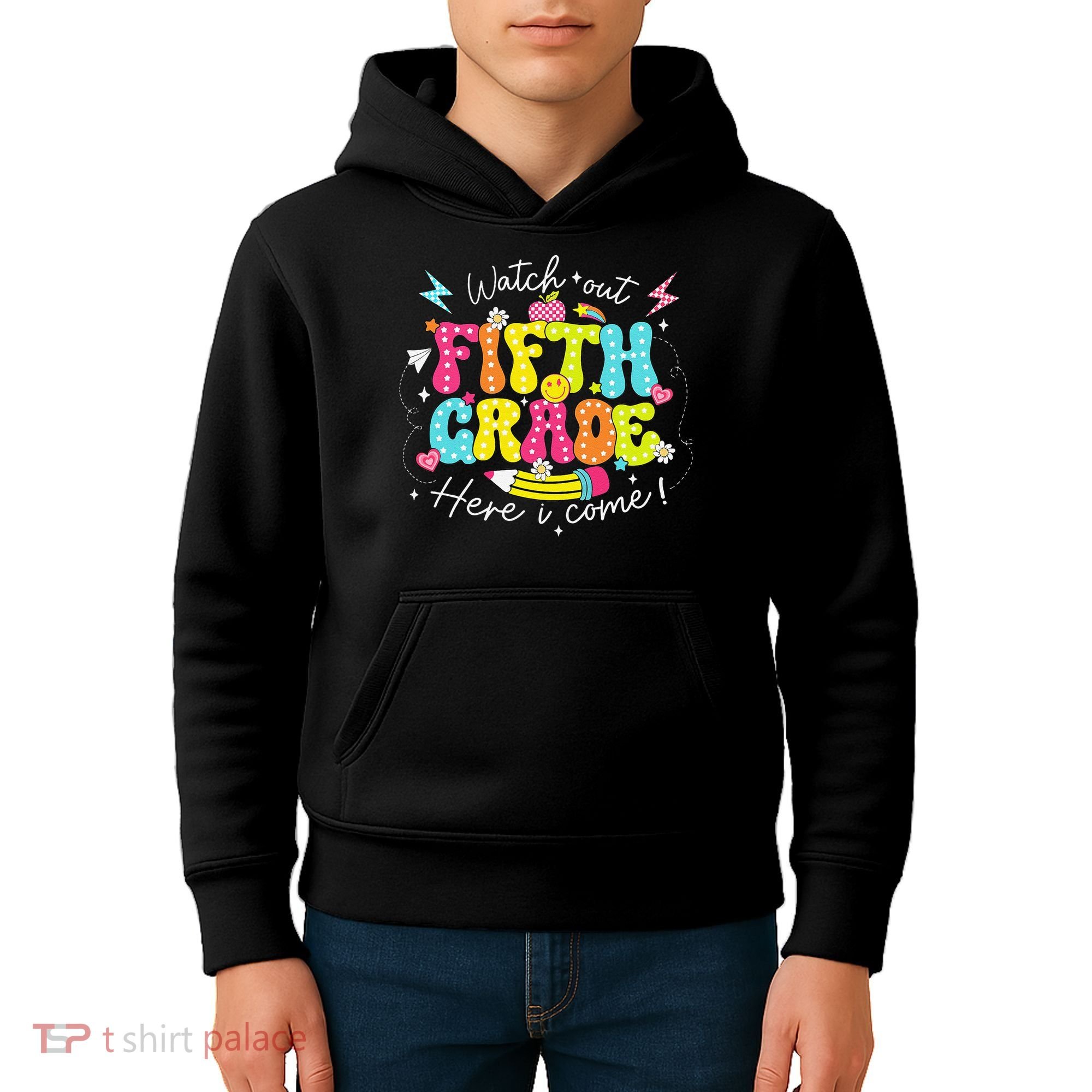 Back To School Watch Out Fifth Grade Here I Come Pencil Kids Hoodie
