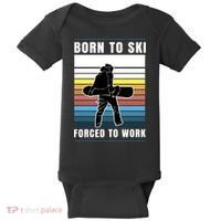 Born To Ski Forced To Work Baby Bodysuit thumb 0