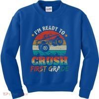 Back To School Ready To Crush First Grade Monster Truck Boys Gift Kids Sweatshirt thumb 0