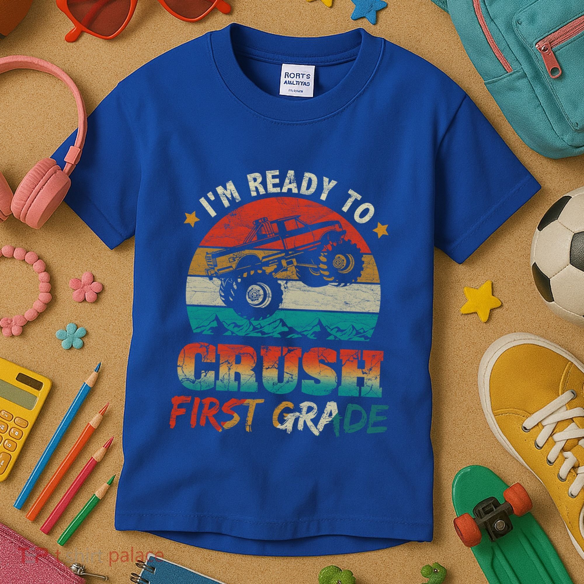 Back To School Ready To Crush First Grade Monster Truck Boys Gift Kids T-Shirt