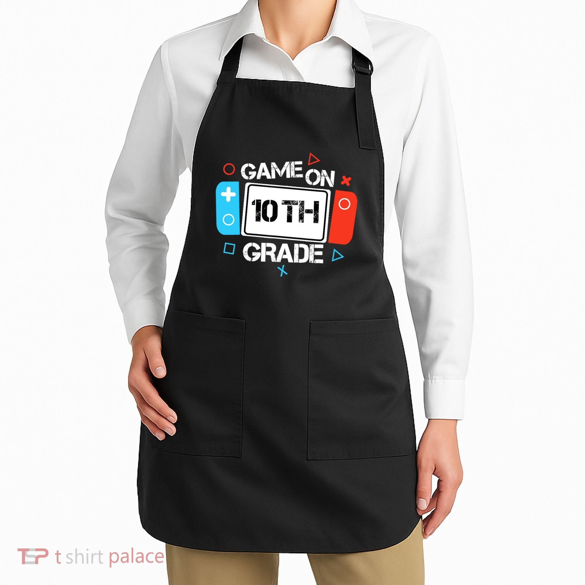 Back To School Game On 10th Grade Funny Gamer Boy Girl Apron