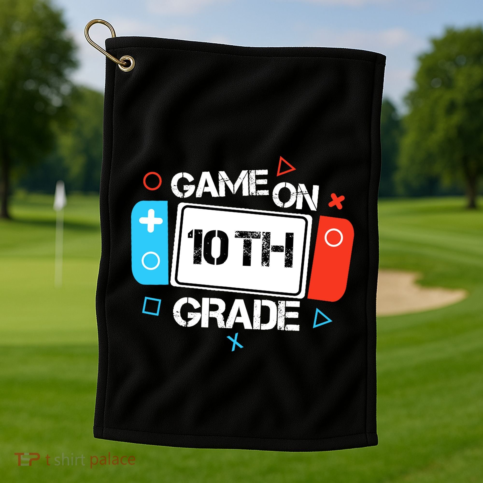 Back To School Game On 10th Grade Funny Gamer Boy Girl Golf Towel