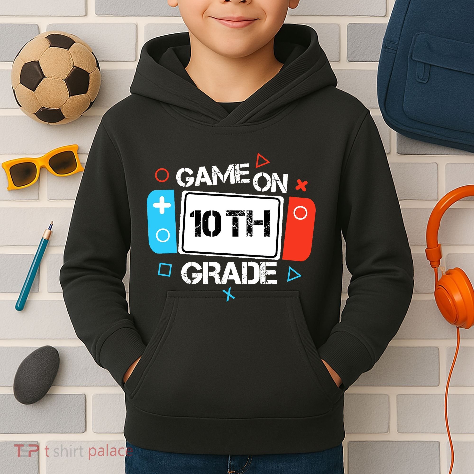 Back To School Game On 10th Grade Funny Gamer Boy Girl Kids Hoodie