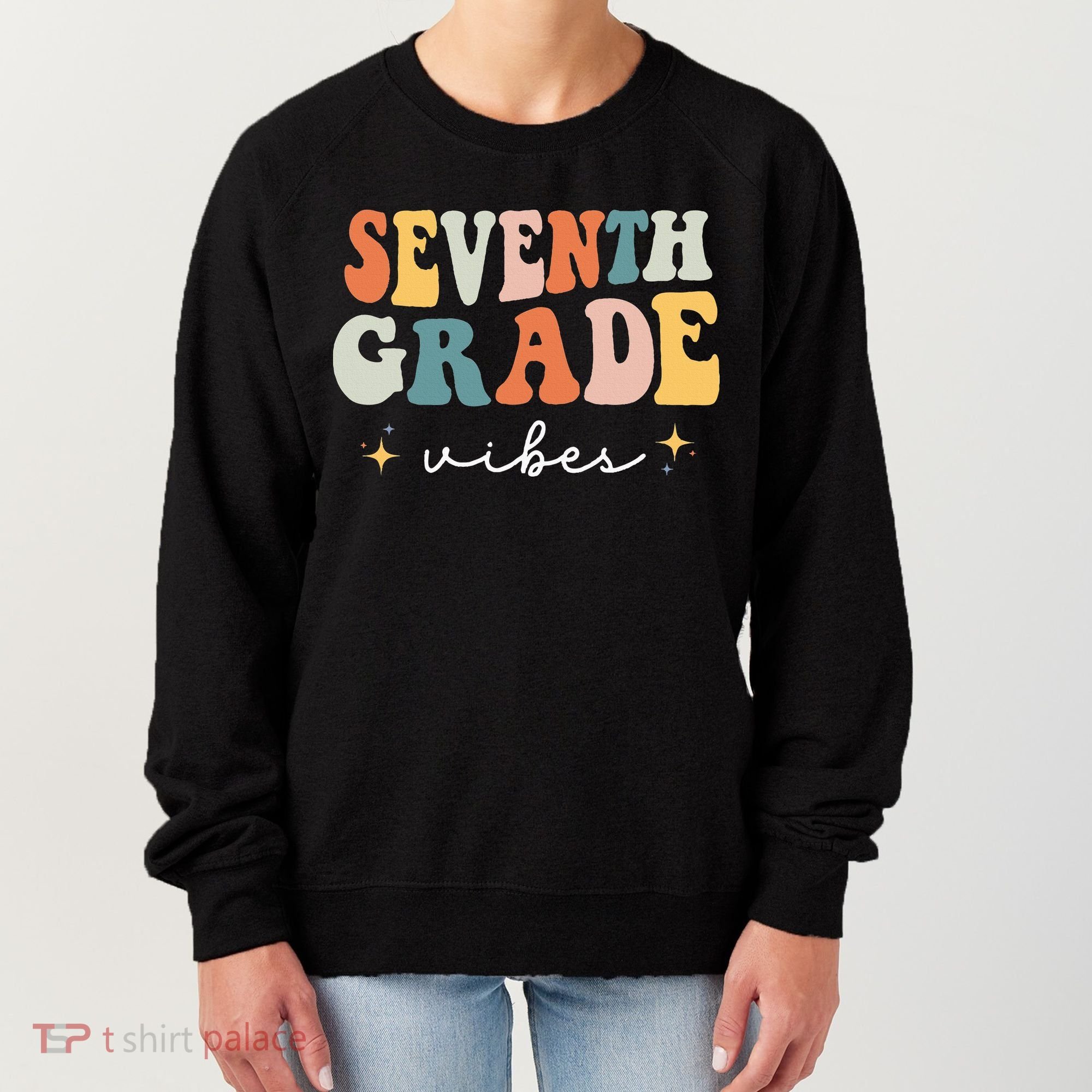 Back To School Seventh Grade Vibes Retro 7th Grade Teacher Women's Sweatshirt