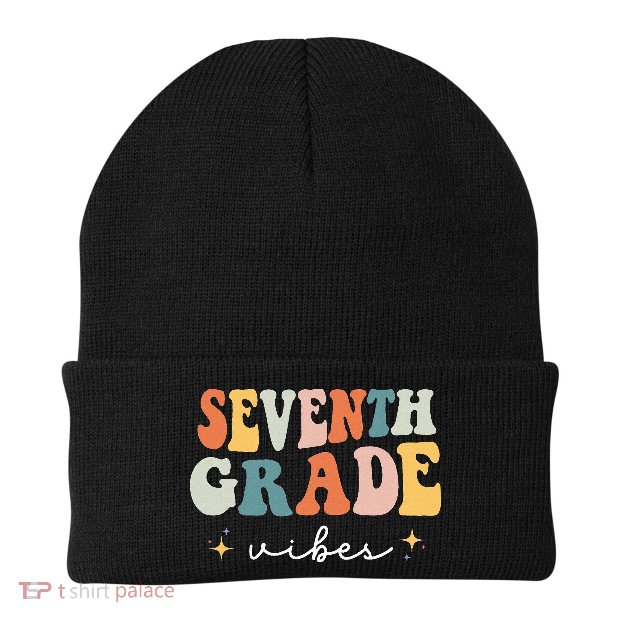 Back To School Seventh Grade Vibes Retro 7th Grade Teacher Beanie