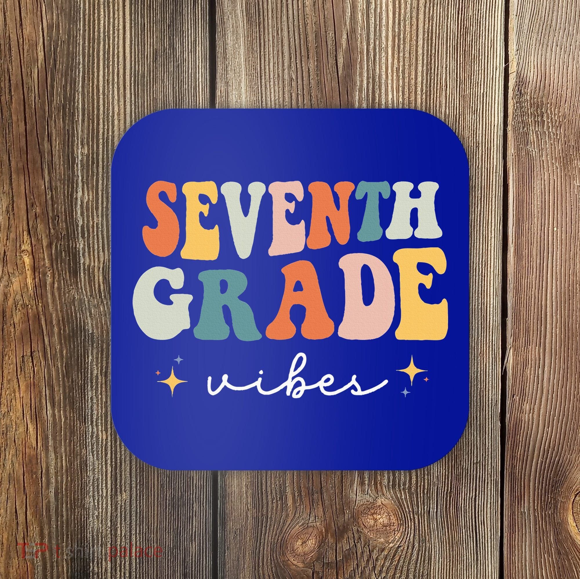 Back To School Seventh Grade Vibes Retro 7th Grade Teacher Coaster