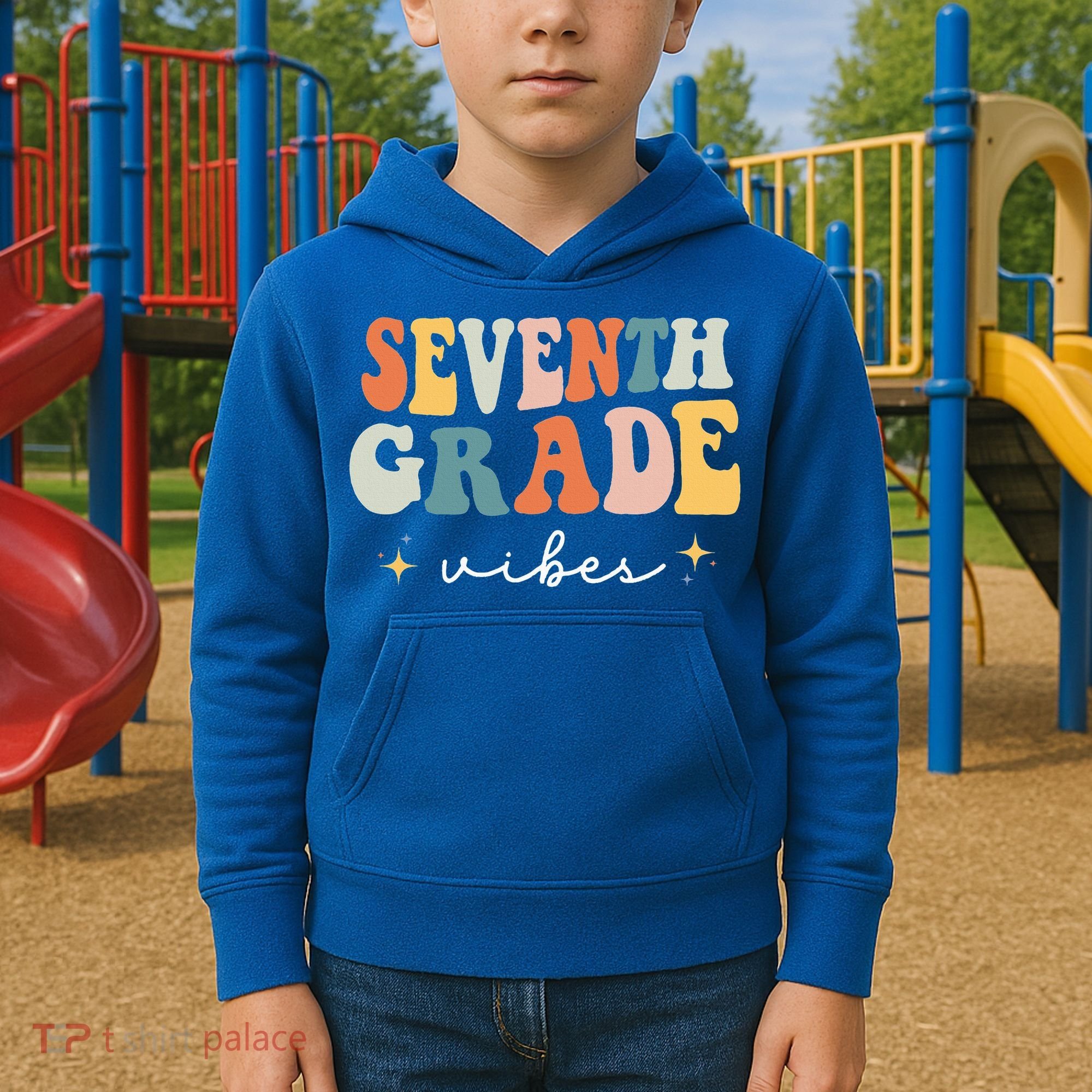 Back To School Seventh Grade Vibes Retro 7th Grade Teacher Kids Hoodie