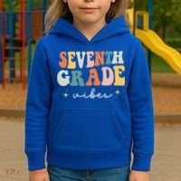Back To School Seventh Grade Vibes Retro 7th Grade Teacher Kids Hoodie thumb 3