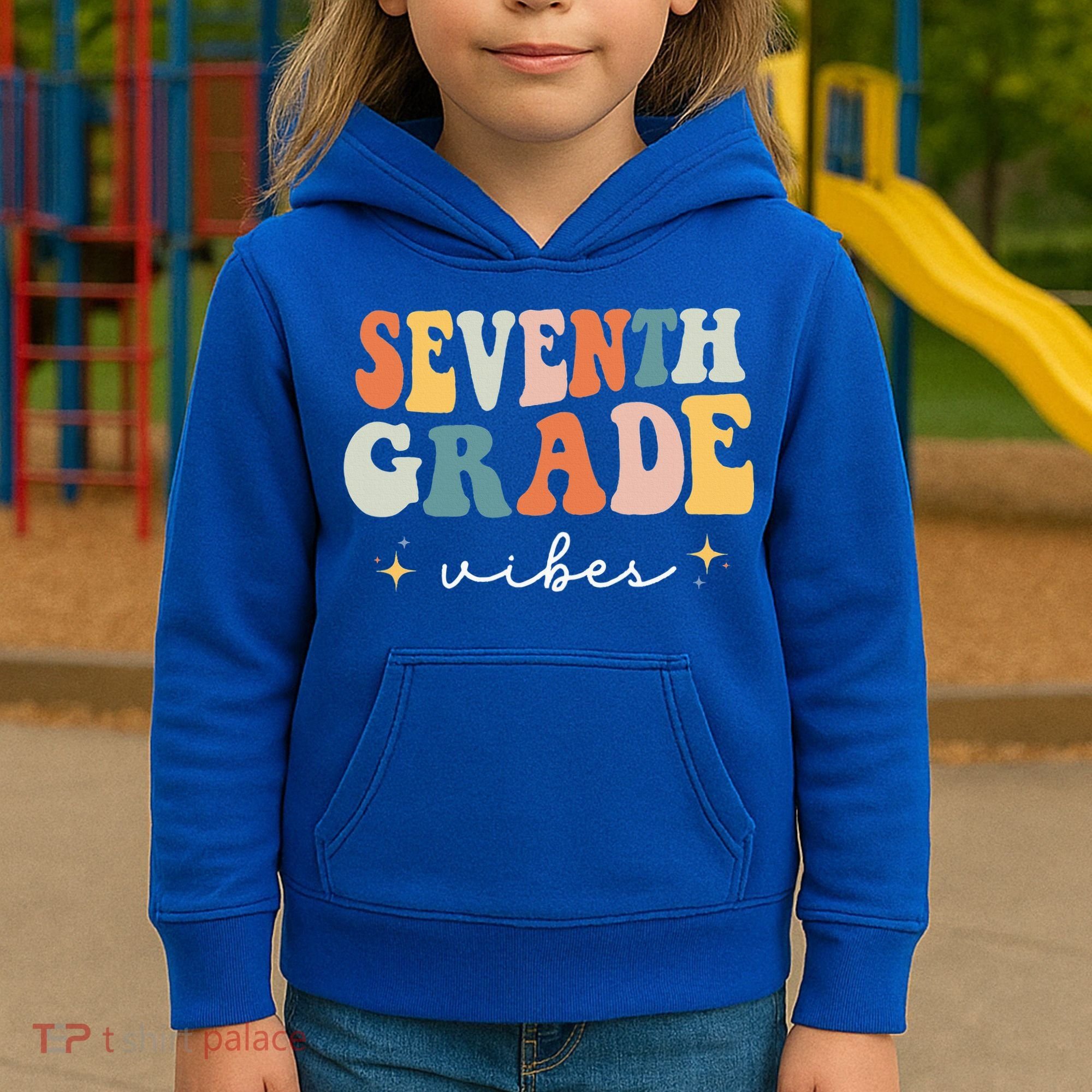 Back To School Seventh Grade Vibes Retro 7th Grade Teacher Kids Hoodie