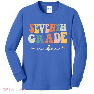 Back To School Seventh Grade Vibes Retro 7th Grade Teacher Kids Long Sleeve Shirt