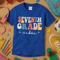 Back To School Seventh Grade Vibes Retro 7th Grade Teacher Kids T-Shirt thumb 3