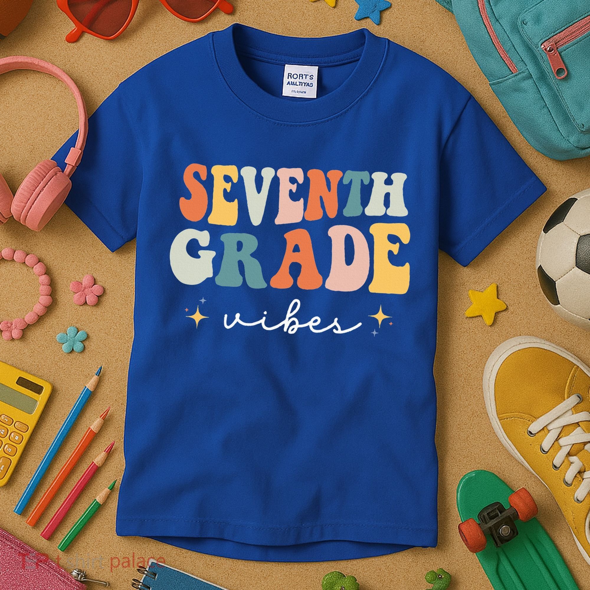 Back To School Seventh Grade Vibes Retro 7th Grade Teacher Kids T-Shirt