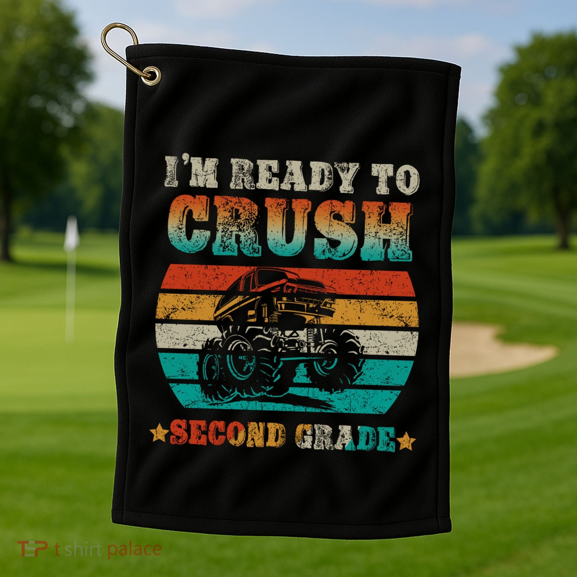 Back To School Ready To Crush Second Grade Monster Truck Boy Cute Gift Golf Towel