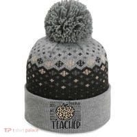 Back To School Teacher Life Apple Leopard Teacher Women Gift The Baniff Cuffed Pom Beanie thumb 0