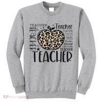 Back To School Teacher Life Apple Leopard Teacher Women Gift Tall Sweatshirt thumb 0