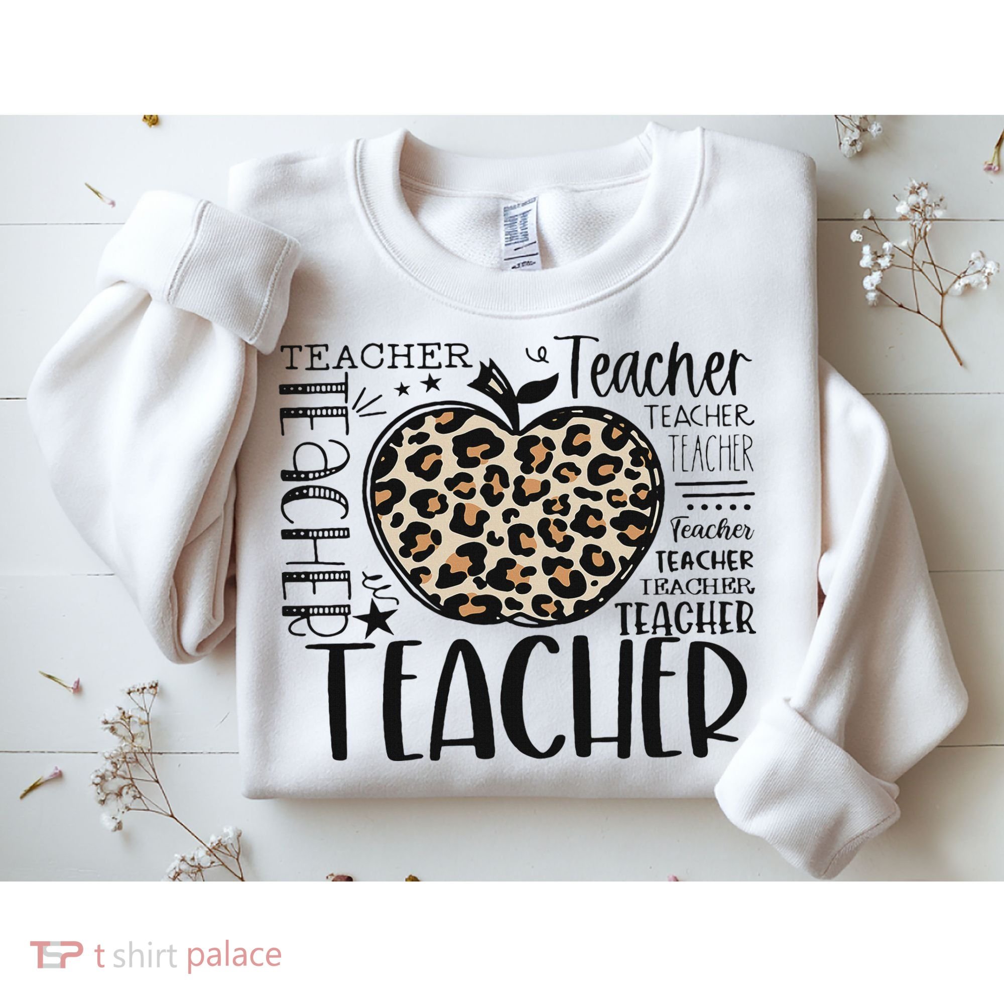 Back To School Teacher Life Apple Leopard Teacher Women Gift Sweatshirt