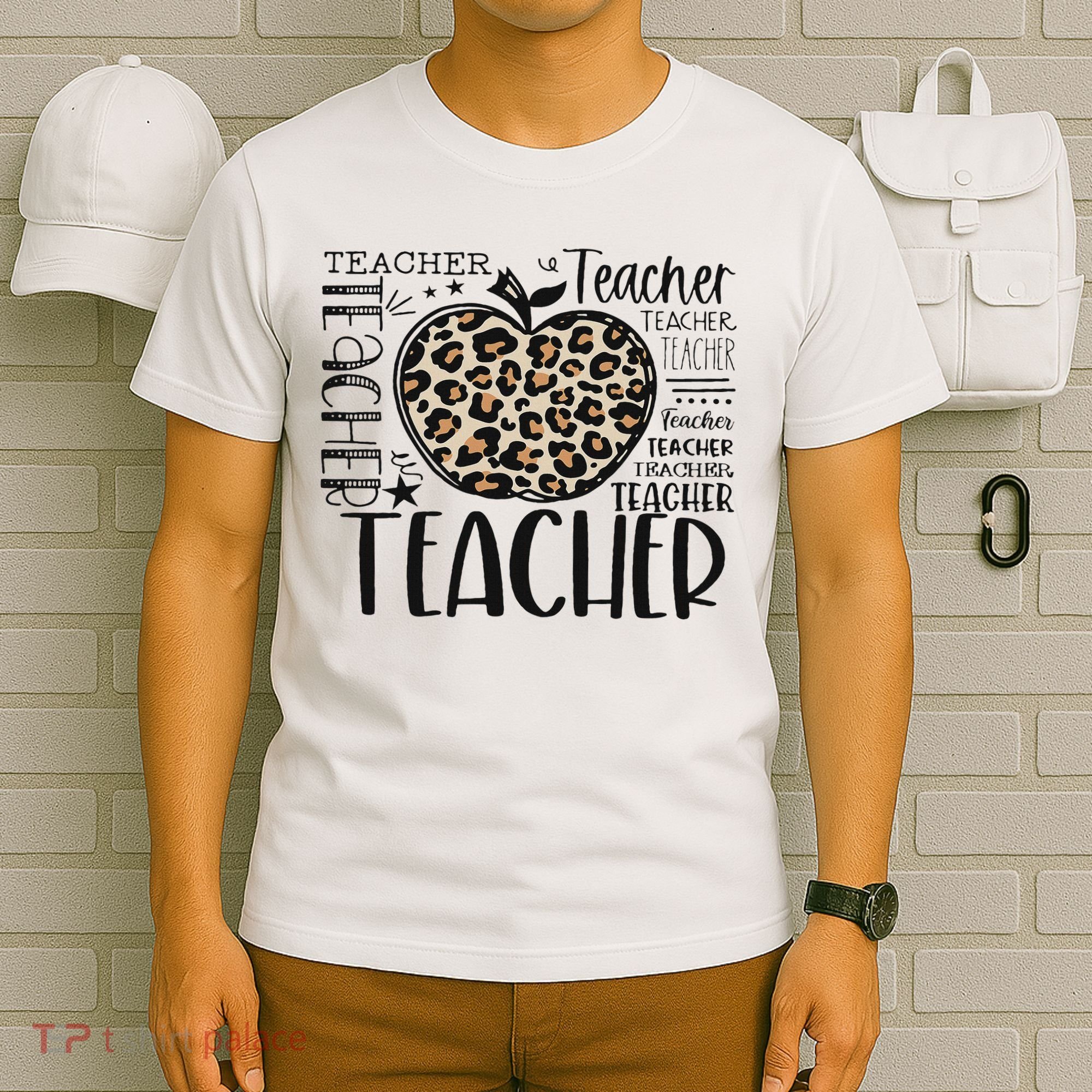 Back To School Teacher Life Apple Leopard Teacher Women Gift T-Shirt