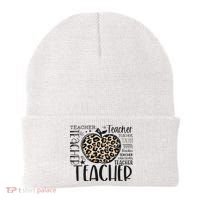 Back To School Teacher Life Apple Leopard Teacher Women Gift Beanie thumb 0