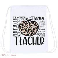 Back To School Teacher Life Apple Leopard Teacher Women Gift Drawstring Bag thumb 0